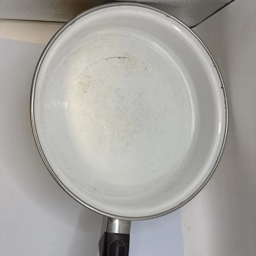 Vintage Enamel Floral 3-Pc Frying Pan Saucepan & Lid Set, Electric/Gas